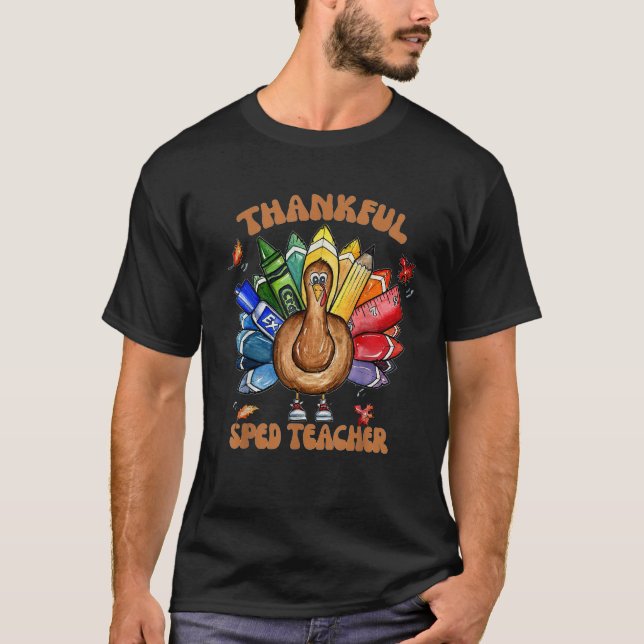 Camiseta SPED Teacher School Cool Turkey Thankful Grateful  (Frente)