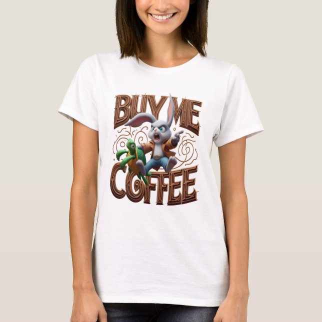 Camiseta Speedy Bunny Races Turtle Me Comprar Café (Frente)