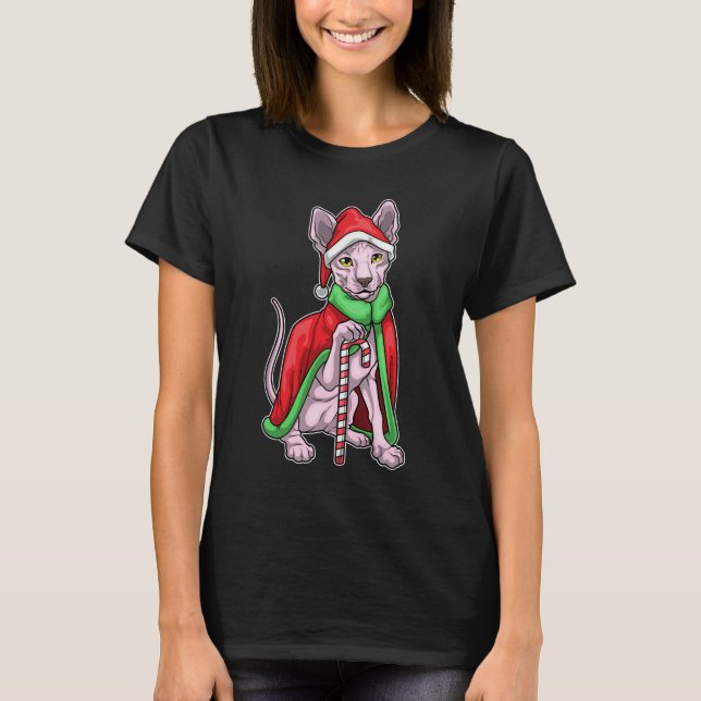 Camiseta Sphynx Cat Candy de Natal (Frente)