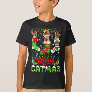 Camiseta Sphynx Cat Christmas Santa Hat Scarf Holiday Cute