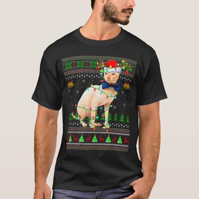 Camiseta Sphynx Cat Ugly Christmas Sweaters Holiday Santa C (Frente)