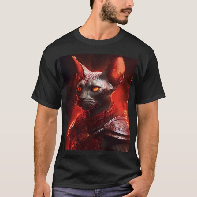 Camiseta Sphynx Cat Warrior Vestindo Armadura (Frente)