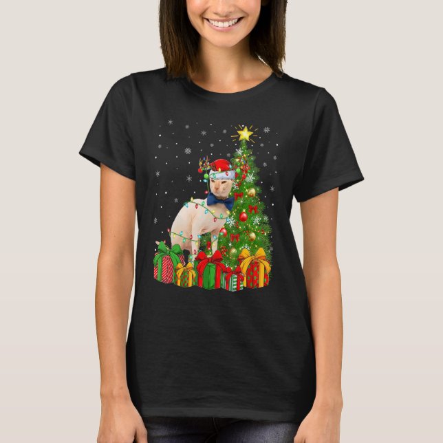 Camiseta Sphynx Cat   Xmas Lights Santa Sphynx Cat Christma (Frente)
