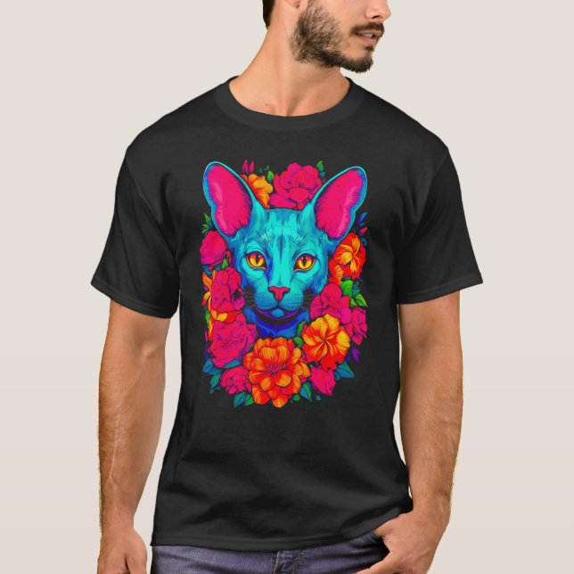Camiseta Sphynx Hairless Cat Flowers (Frente)