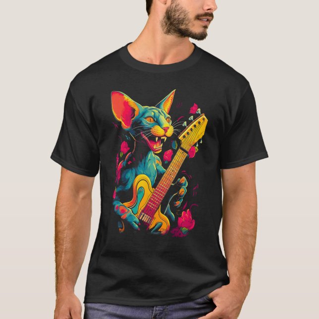 Camiseta Sphynx Hairless Cat Guitar (Frente)