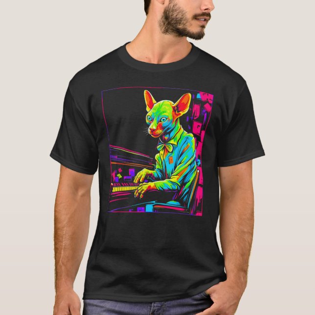 Camiseta Sphynx Hairless Cat Piano (Frente)