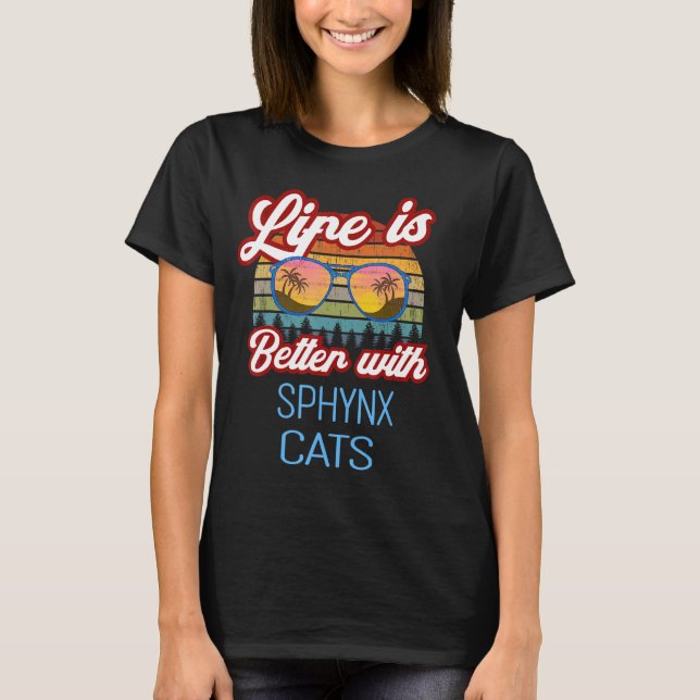 Camiseta Sphynx Retro Sunset Life É Melhor Com Sphynx Cat (Frente)