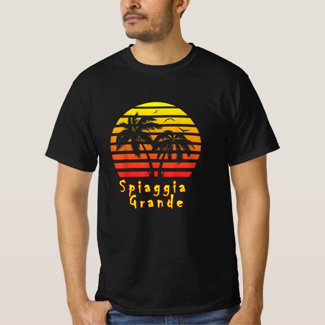 Camiseta Spiaggia Grande positano praia vintage sunset palm (Frente)