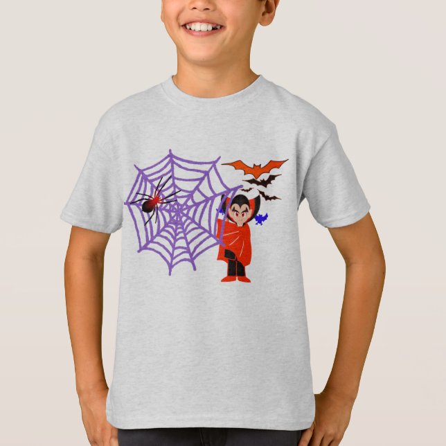 Camiseta Spider Wez Crianças Engraçadas Drácula do Dia das  (Frente)