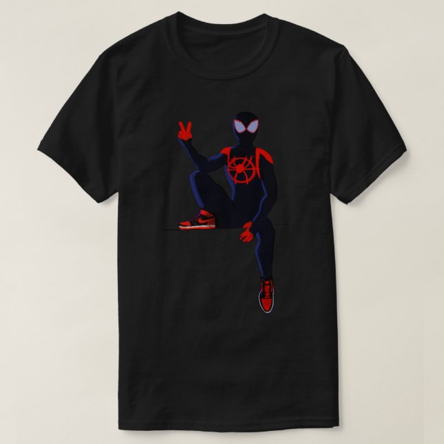 Camiseta Spiderverse Miles morales Sticker (Frente do Design)