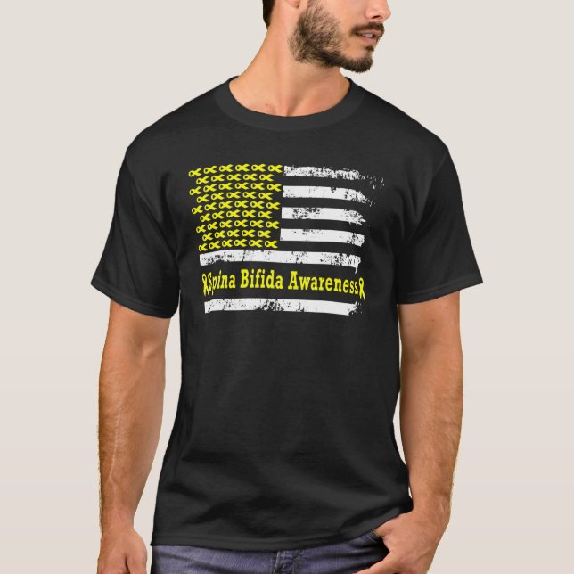 Camiseta Spina Bifida Awareness USA Flag American Yellow Su (Frente)
