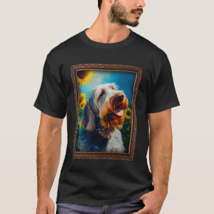 Camiseta Spinone Italiano Pintando Flor de Girassol Mãe Wom