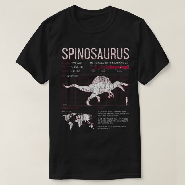 Camiseta Spinosaurus Dinosaur Facts T Shirt Mens Womens Kid (Frente do Design)