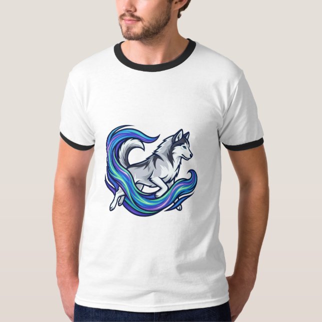 Camiseta Spirit Husky Azul Elétrico Aura Gráfico (Frente)