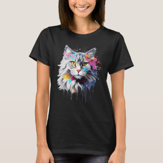 Camiseta Splash Art Siberian Cat Face Colorful