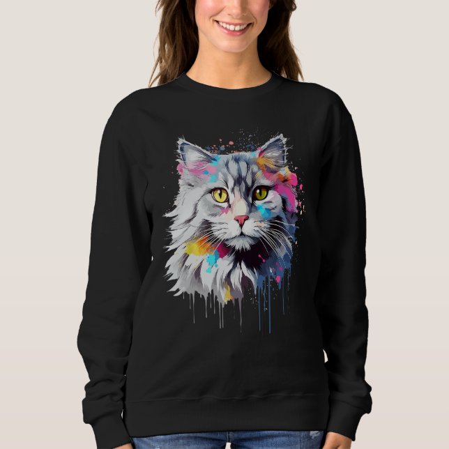 Camiseta Splash Art Siberian Cat Face Colorful (Frente)