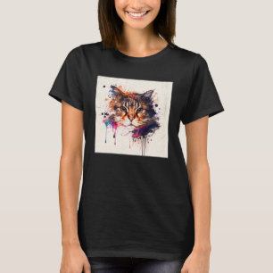 Camiseta Splash Maine Kun Cat Paint Splatter Coloridas Mulh