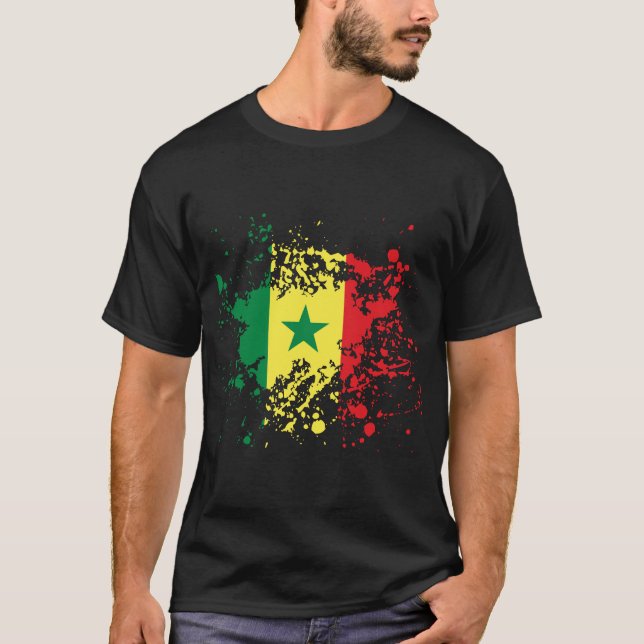 Camiseta Splatter da tinta da bandeira de Senegal (Frente)