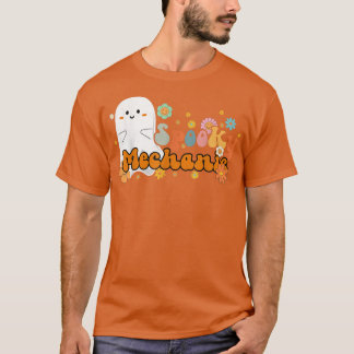 Camiseta Spookic Mechanic Retro Groovy Cute Ghost Halloween