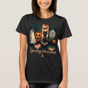 Camiseta Spookie com uma Causa - Fita de Halloween e Rosa