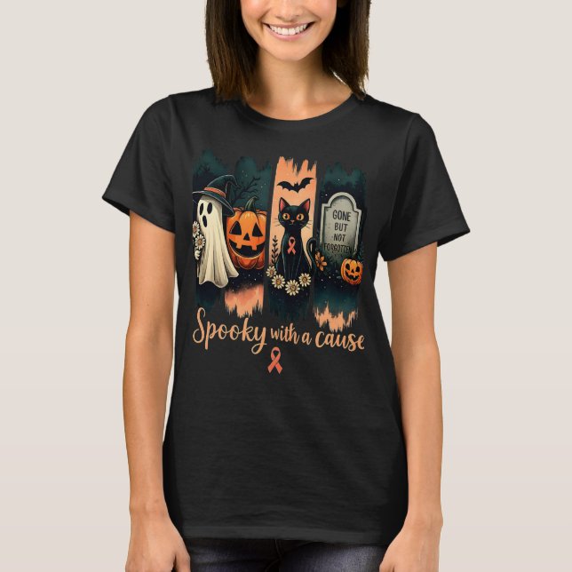 Camiseta Spookie com uma Causa - Fita de Halloween e Rosa (Frente)