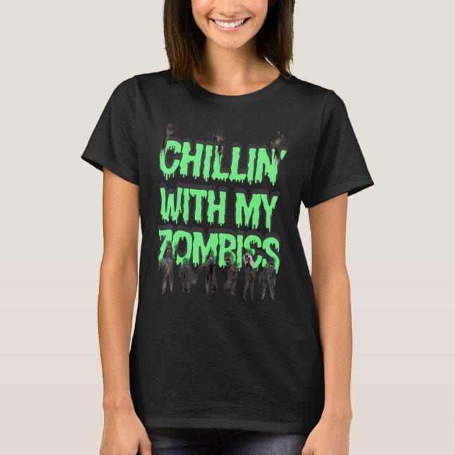Camiseta Spookin Chillin Com Meus Zombies Assustadores Hall (Frente)