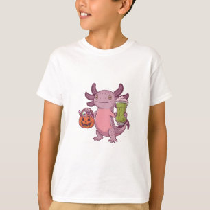 Camiseta Spooky Axolotl Segurando Matcha e Tratando Hallowe