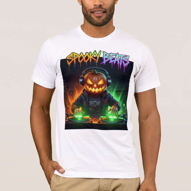 Camiseta Spooky Beats Jack-o-Lanterna Halloween DJ (Frente)