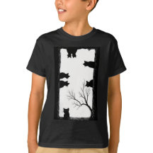 Spooky Black Cats Peeking Gothic Hollow Tree Art