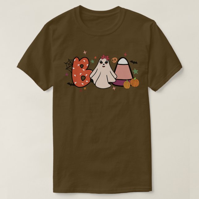 Camiseta Spooky Boo Hippie Ghost Costume Pumpkin Groovy Hal (Frente do Design)