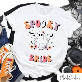 Camiseta Spooky Bride, Halloween Wifey, Retro Floral Ghost.