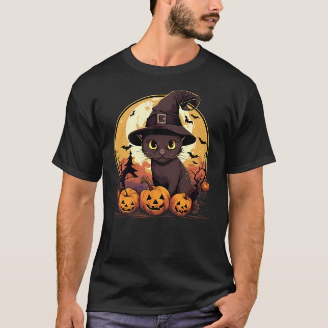 Camiseta Spooky Burmese Cat Witch Halloween (Frente)