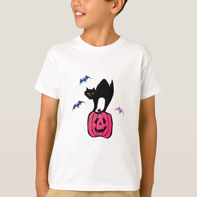 Camiseta Spooky Cat Halloween Pumpkin Pop Art (Frente)