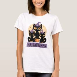 Camiseta Spooky Cute Black Cat Halloween Autumn Pumpkin 