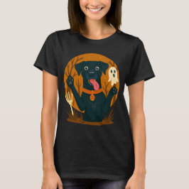 Camiseta Spooky Cute Black Dog with Ghost