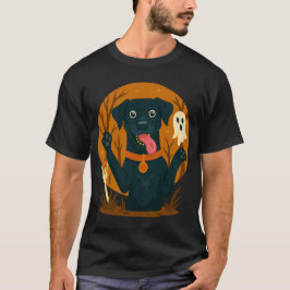 Camiseta Spooky Cute Black Dog with Ghost