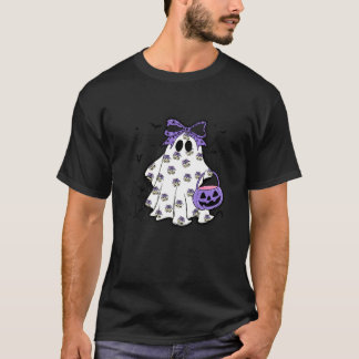 Camiseta Spooky Cute Ghost with Purple Bow Halloween