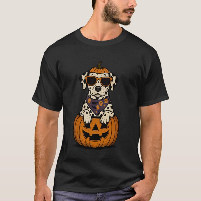Camiseta Spooky Dalmatian Pumpkin Halloween Dog Lover (Frente)