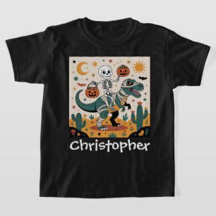 Camiseta Spooky Dino Rider - Esqueleto na mamãe T-Rex