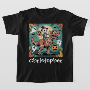 Camiseta Spooky Dino Rider - Esqueleto na mamãe T-Rex