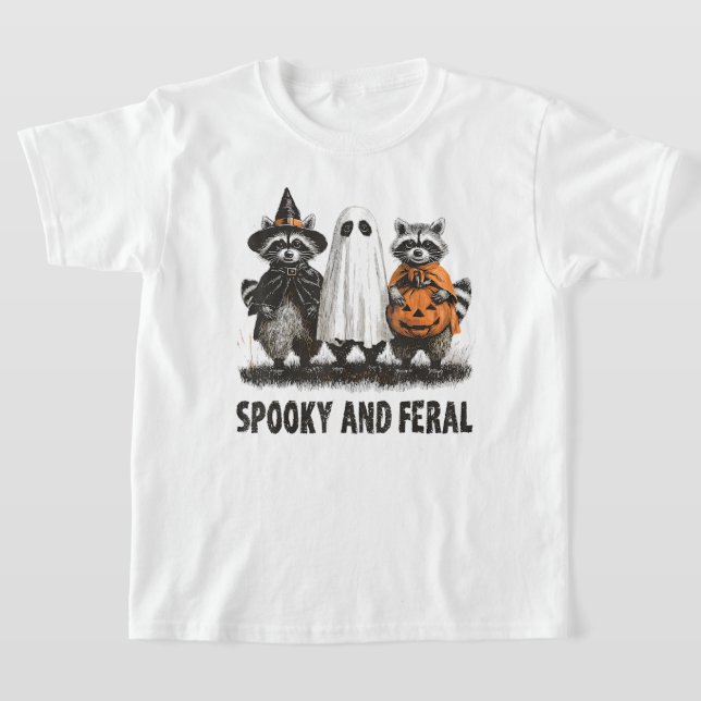Camiseta Spooky E Feral Halloween Cute Raccoon (Postura )