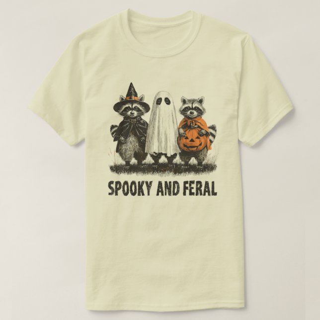 Camiseta Spooky E Feral Halloween Cute Raccoon (Frente do Design)