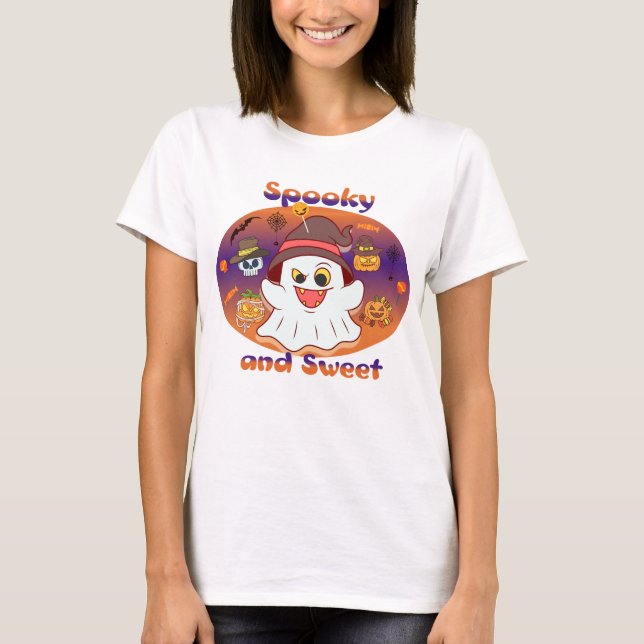 Camiseta Spooky e Sweet - Camisa-T feminina do Halloween (Frente)