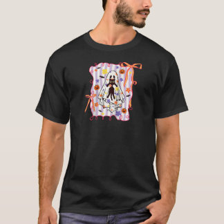 Camiseta Spooky Ghost Holding Cat Coquette Floral Pumpkin H