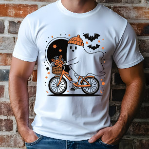 Camiseta Spooky Ghost Riding Bicycle Modern Halloween