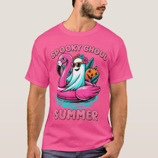 Camiseta Spooky Ghoul Summer Vibes Ghost Flamingo Pool Summ