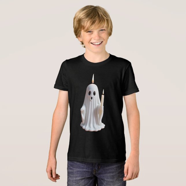 Camiseta Spooky Glow: O Fantasma da Vela Assombrada (Frente Completa)