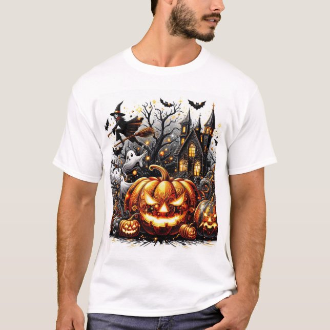 Camiseta Spooky 💩 Gothic Halloween 🦇 Pumpkin 🎃 Patch (Frente)