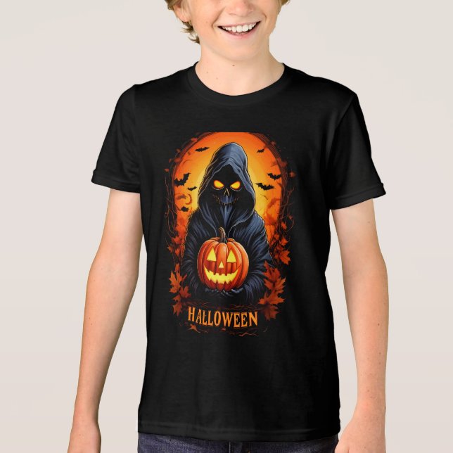 Camiseta Spooky Grim Reaper Pumpkin Halloween (Frente)
