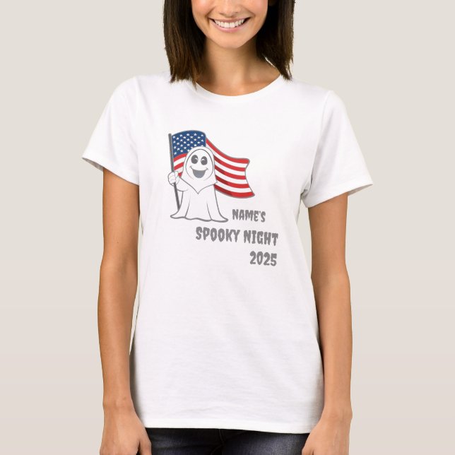Camiseta Spooky Grim Reaper USA Flag Halloween Spooky Night (Frente)